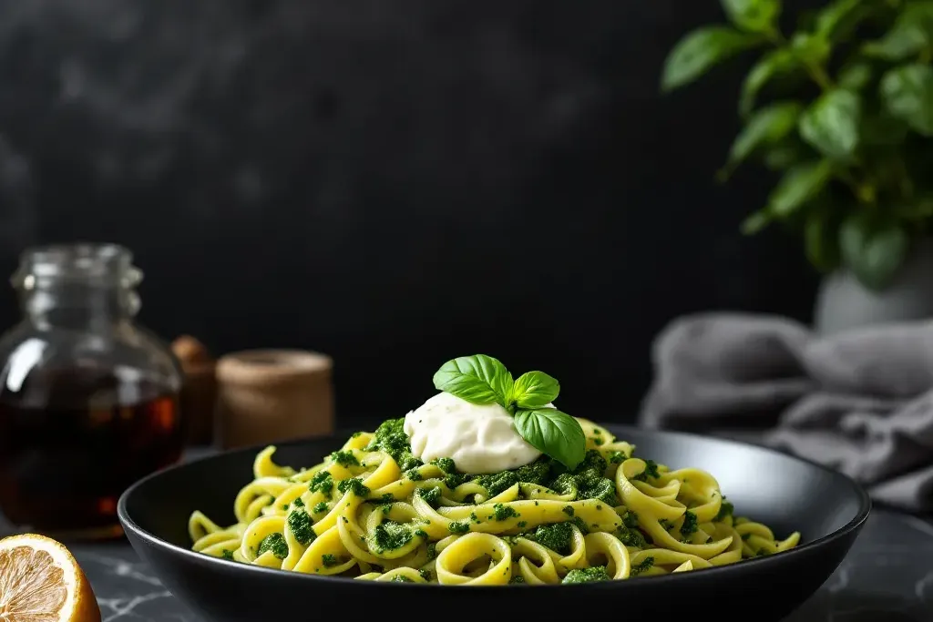 Penne pesto & burrata