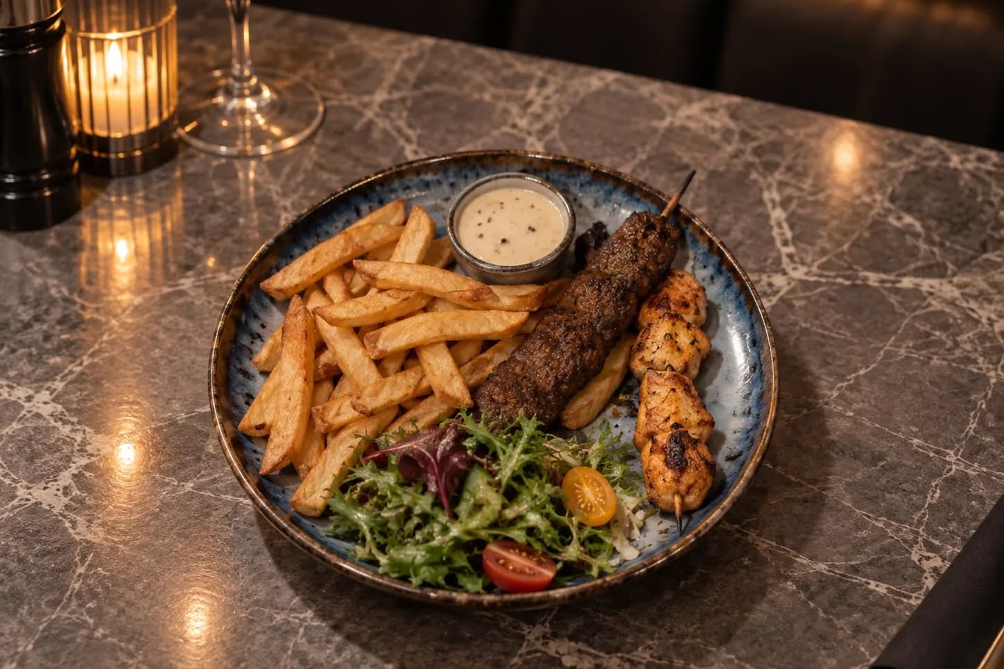 Assiette de brochettes • Frites & Légumes